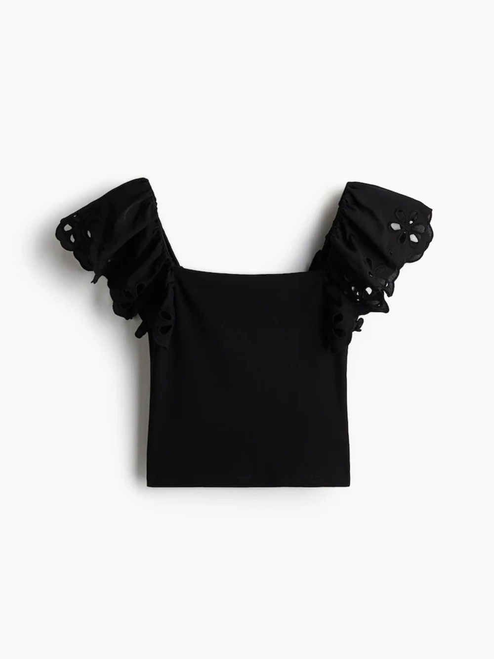 RIBBED TOP WITH EYELET EMBROIDERED DETAIL XXS
